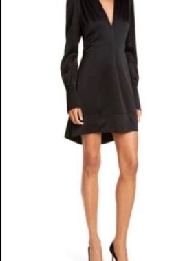 A.L.C. Black High-Low V-Neck Long Sleeve Dress